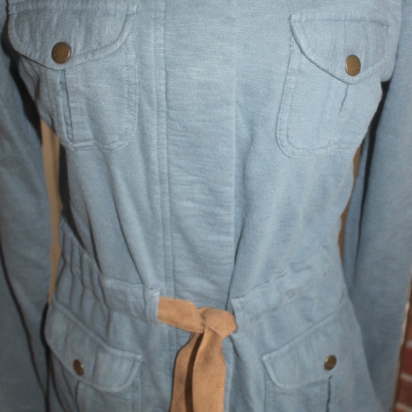 Cabela's lightweight jacket Heather blue snap closure brown suede trim SMALL…EUC - Picture 3 of 8